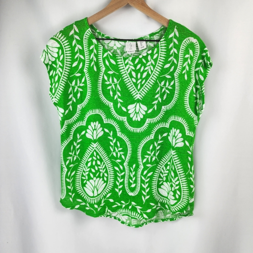 Joie Women's Green Floral Leaves Linen Top Size L